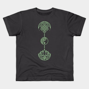 Spiritual Symbols - Yin Yang - Unalome - Lotus - Green Kids T-Shirt